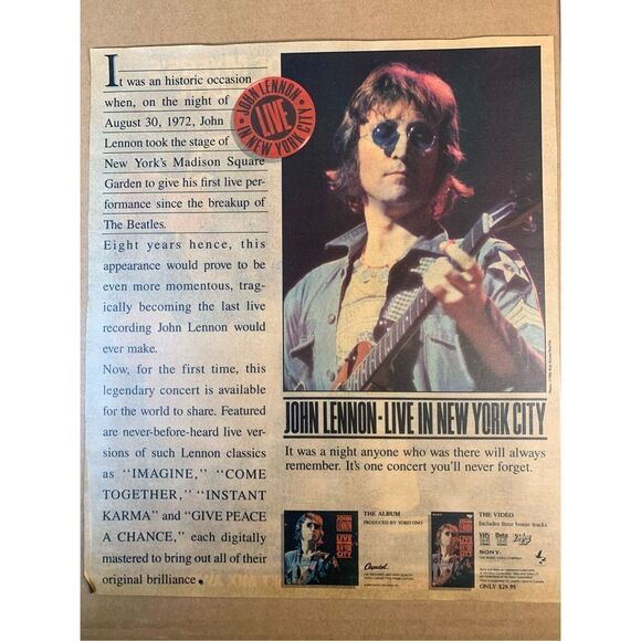 JOHN LENNON Vintage Magazine Clipping‘Live in New York’ Album Myers Rum Ad - Picture 3 of 7